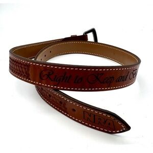 Aker NRA RKBA Leather Belt 44 Basketweave USA NWOT Right to Keep and Bear Arms